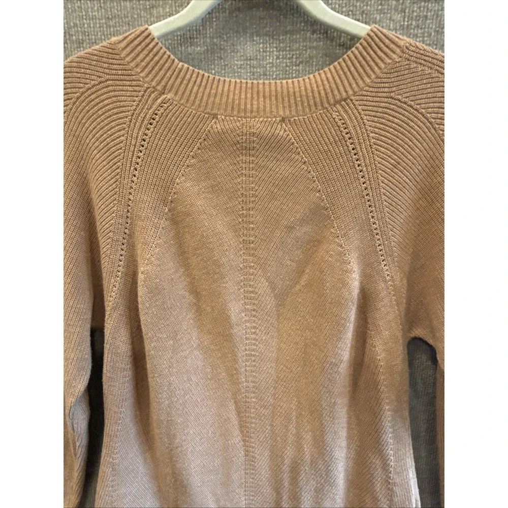 TITLE NINE | Extra Fine Merino Wool Blend Contrast Details Sweater Tan Sz Large